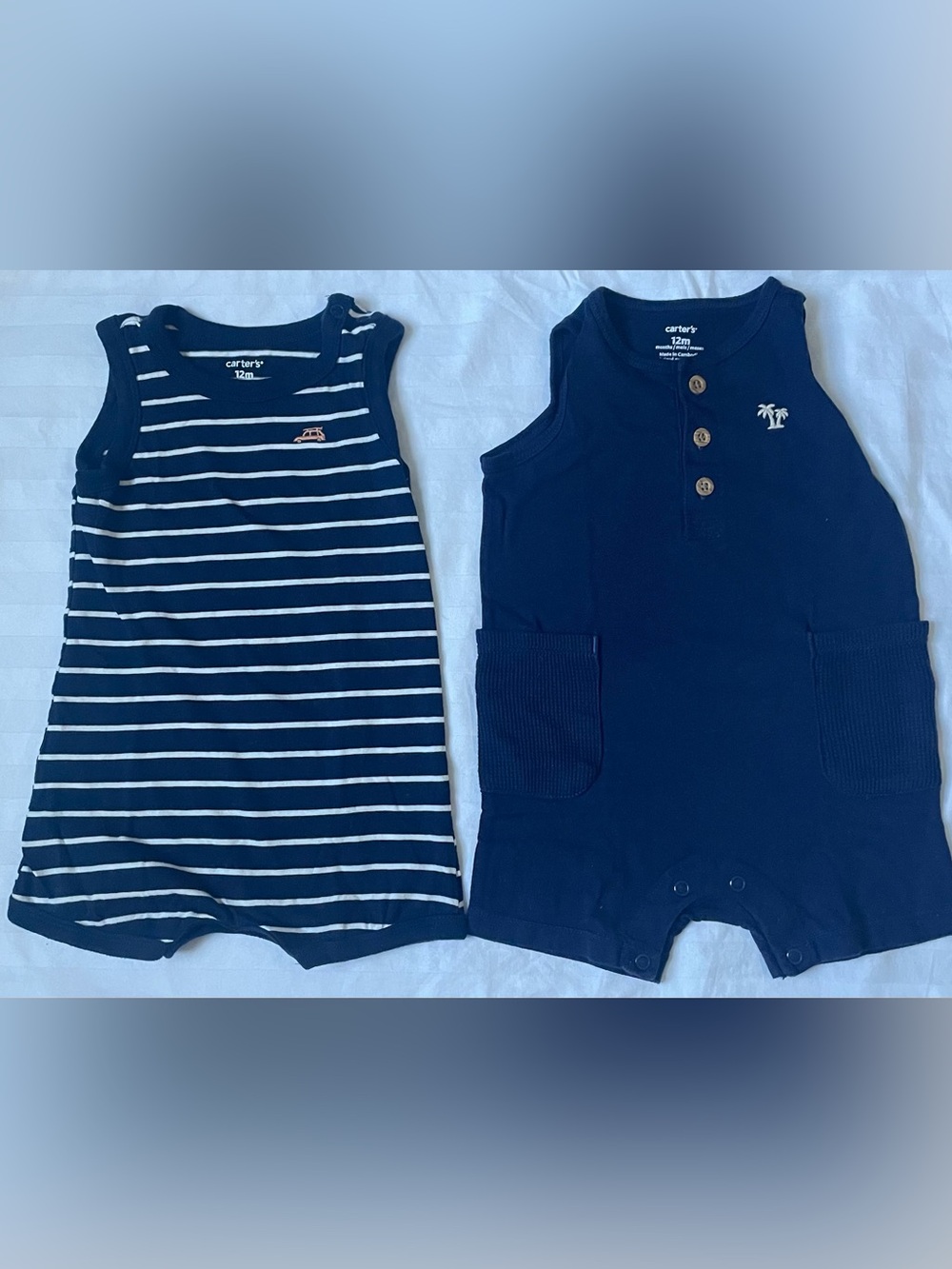 Carter’s Navy Striped & Solid Tank Romper 2-Piece Set – 12M